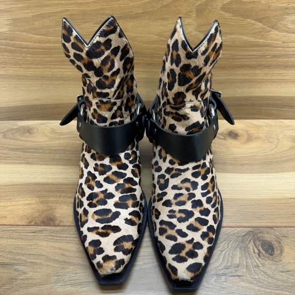 R13 Half Cowboy Boots Leopard Womens 6 EU 36 Harness Buckle Snip Toe Calf Hair - Picture 5 of 10